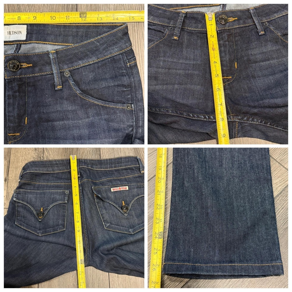 Hudson Carly Straight Leg Jeans Dark‎ Wash Blue 27 Flap Pocket Designer Denim - Picture 7 of 14